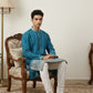 Designer Embroidery Silk Blend Kurta Pyjama for Men ( JOKP P 5317Peacock S ) [FF] [B-1-2]