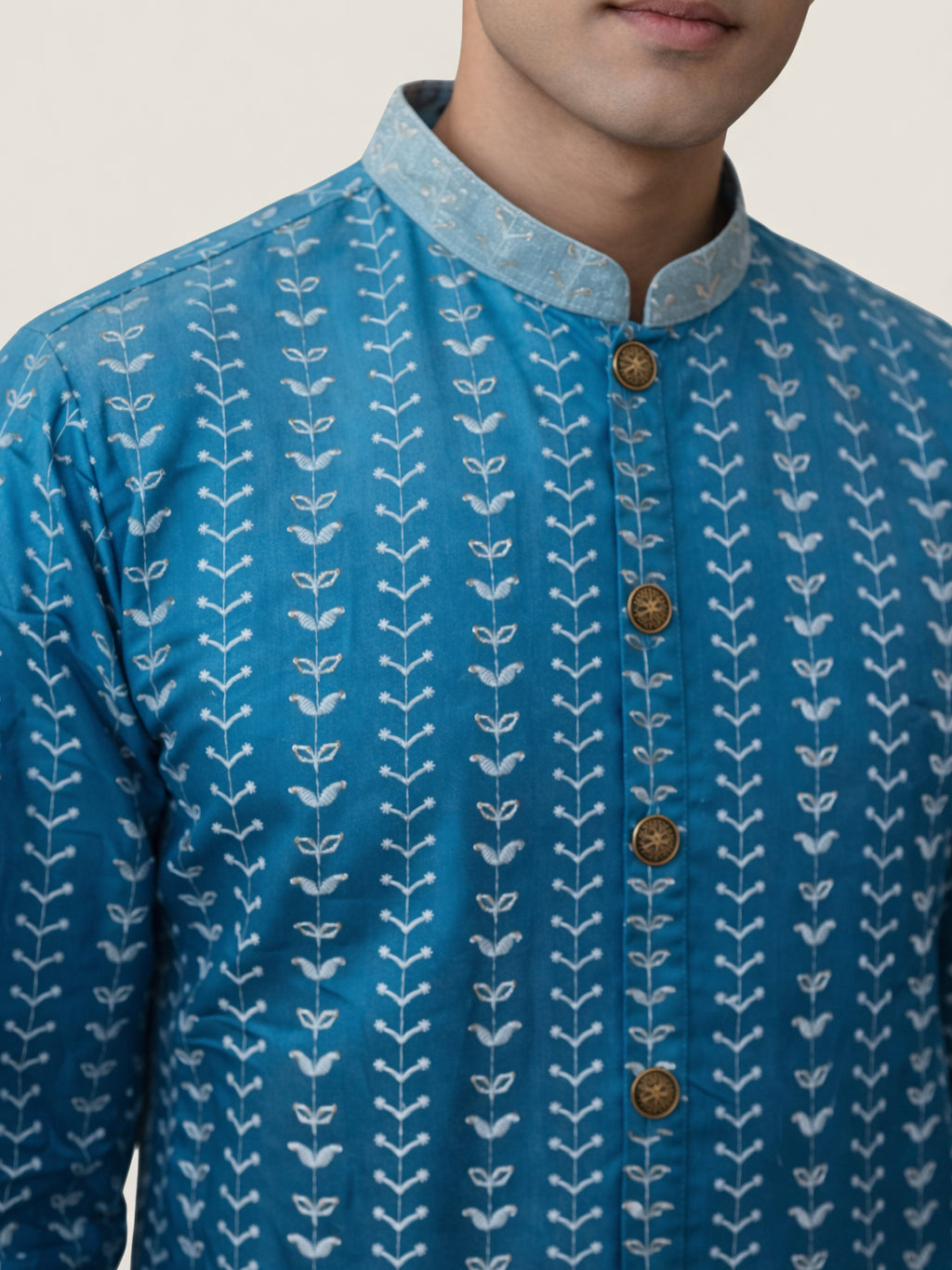 Designer Embroidery Silk Blend Kurta Pyjama for Men ( JOKP P 5317Peacock S ) [FF] [B-1-2]