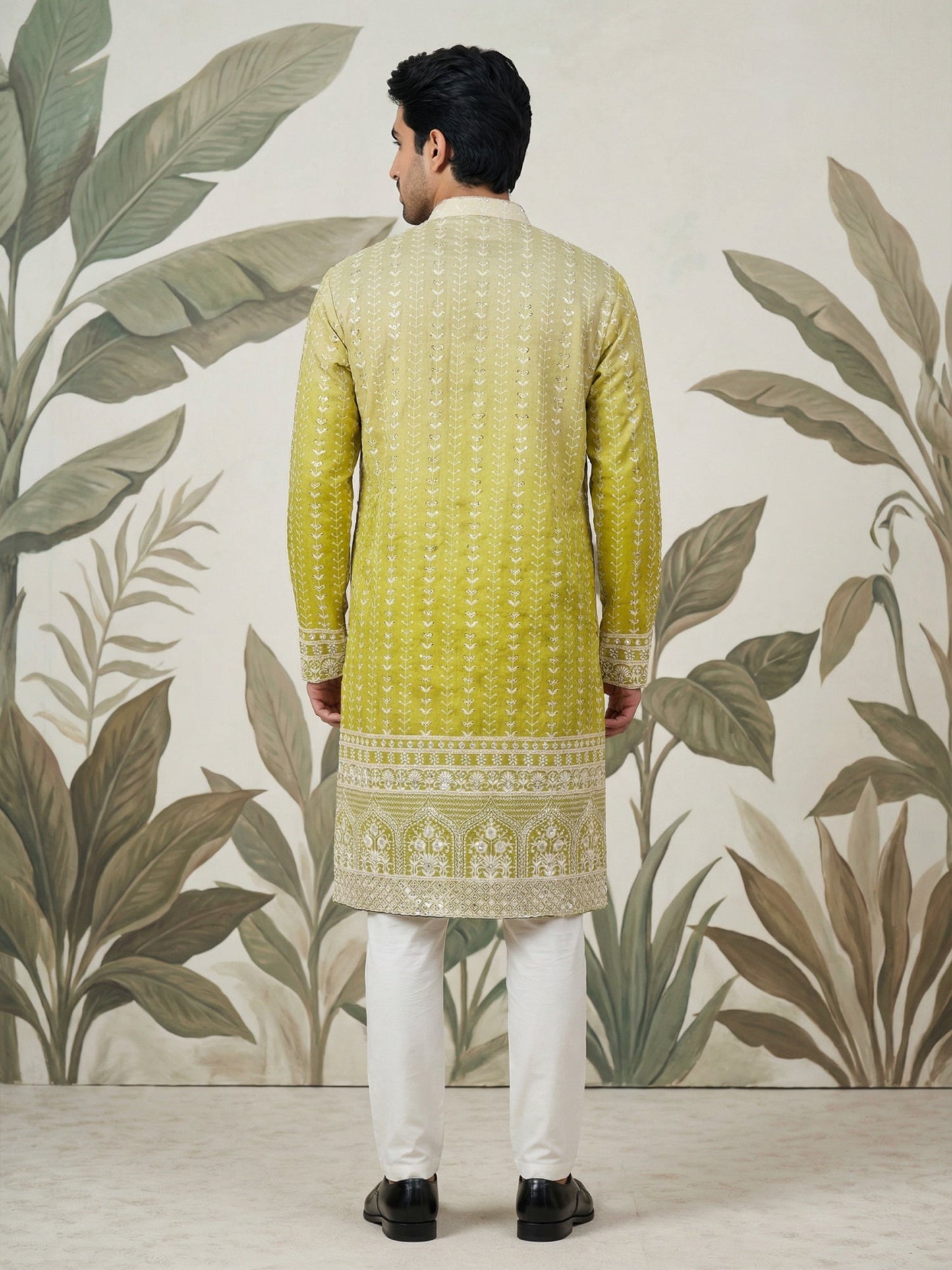 Designer Embroidery Silk Blend Kurta Pyjama for Men ( JOKP P 5317Pista S ) [FF] [B-1-2]