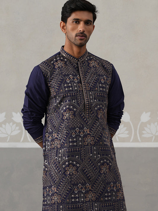 Traditional Embroidered Kurta for Men ( JOKP P 5318 P 5318Navy ) [FF] [A-6-7]