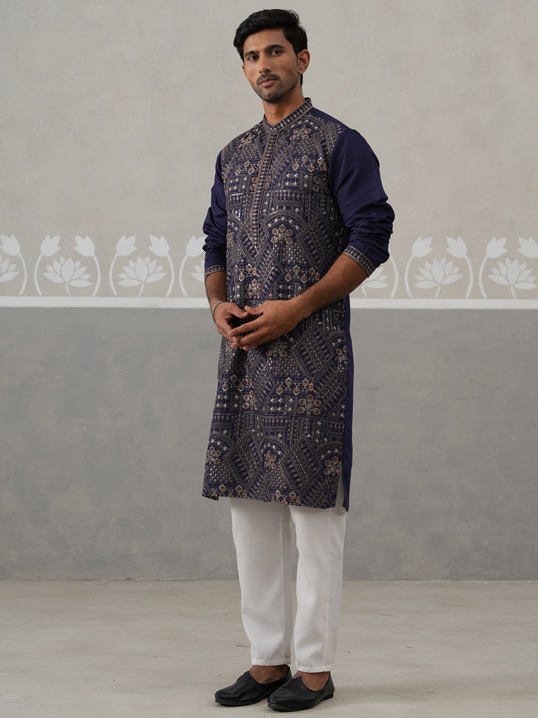 Traditional Embroidered Kurta for Men ( JOKP P 5318 P 5318Navy ) [FF] [A-6-7]
