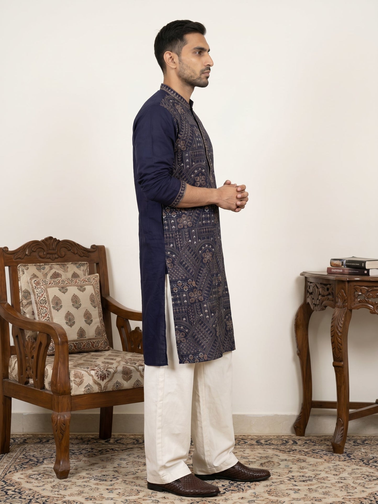 Traditional Embroidered Kurta with Korean Pants