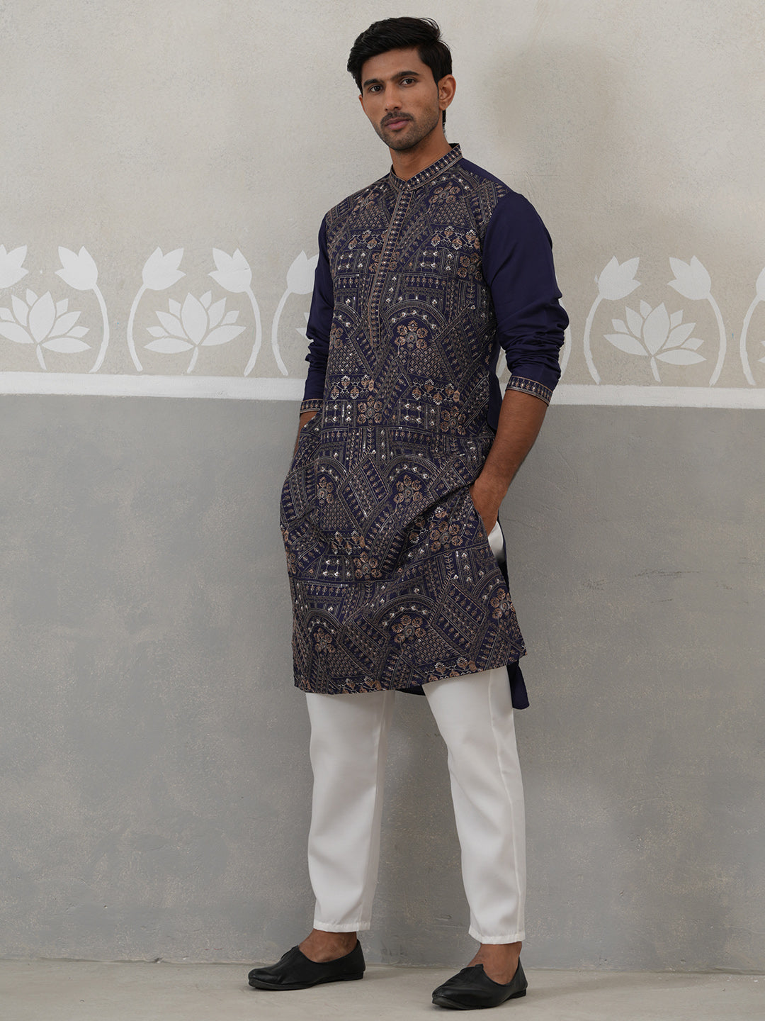 Traditional Embroidered Kurta for Men ( JOKP P 5318 P 5318Navy ) [FF] [A-6-7]