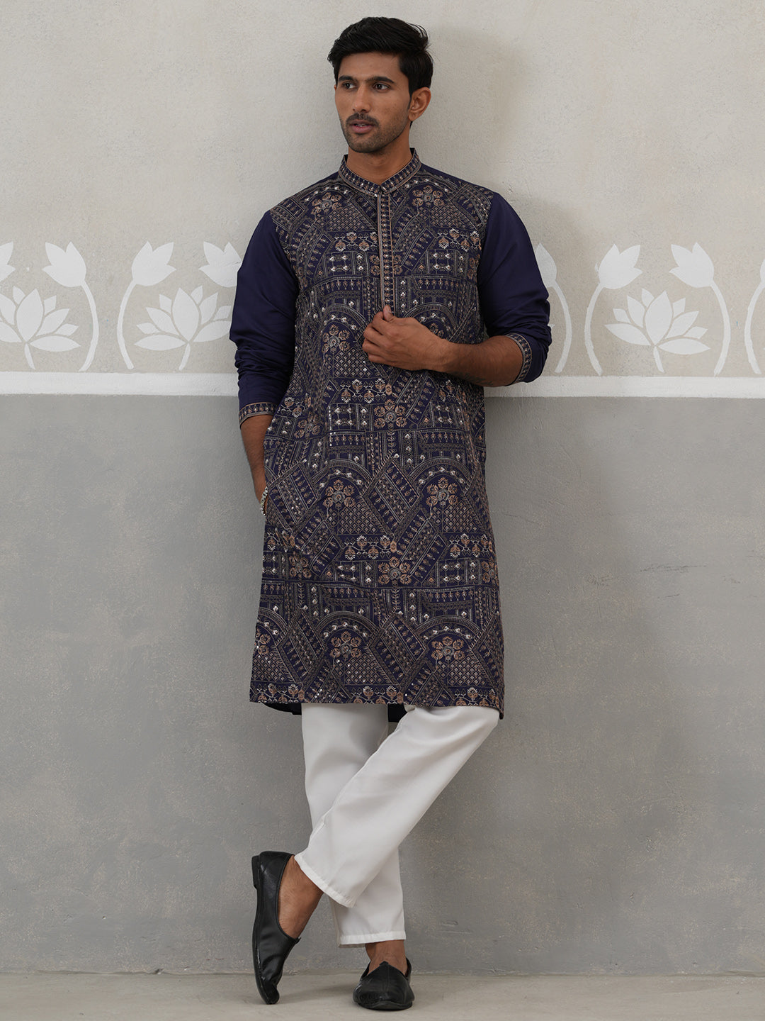 Traditional Embroidered Kurta for Men ( JOKP P 5318 P 5318Navy ) [FF] [A-6-7]