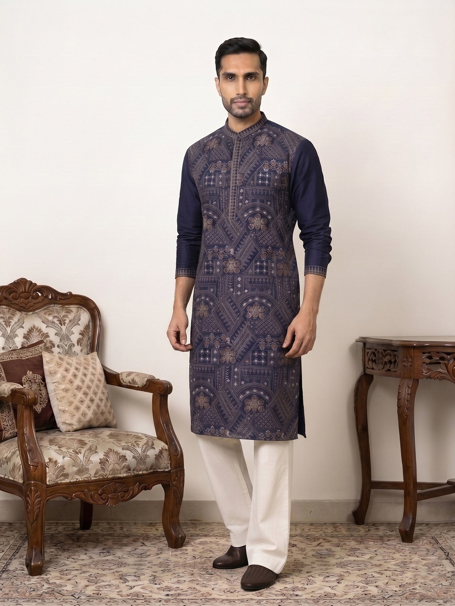 Traditional Embroidered Kurta with Korean Pants