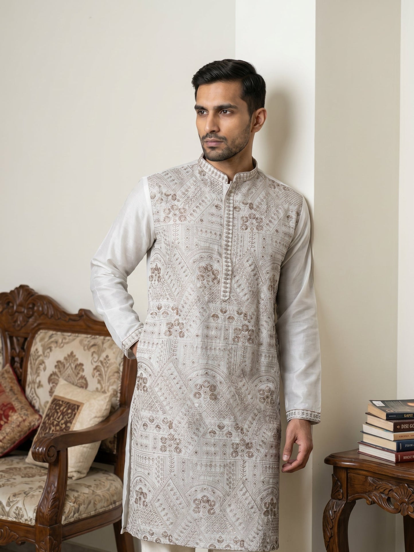 Traditional Embroidered Kurta with Korean Pants