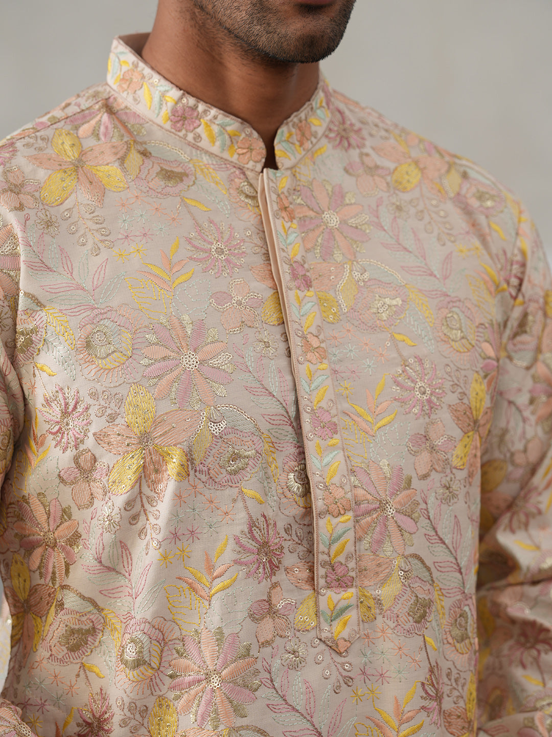 Floral Embroidered and Sequins Kurta Set ( JOKP P 5323 P 5323Cream ) [FF] [B-1-2]