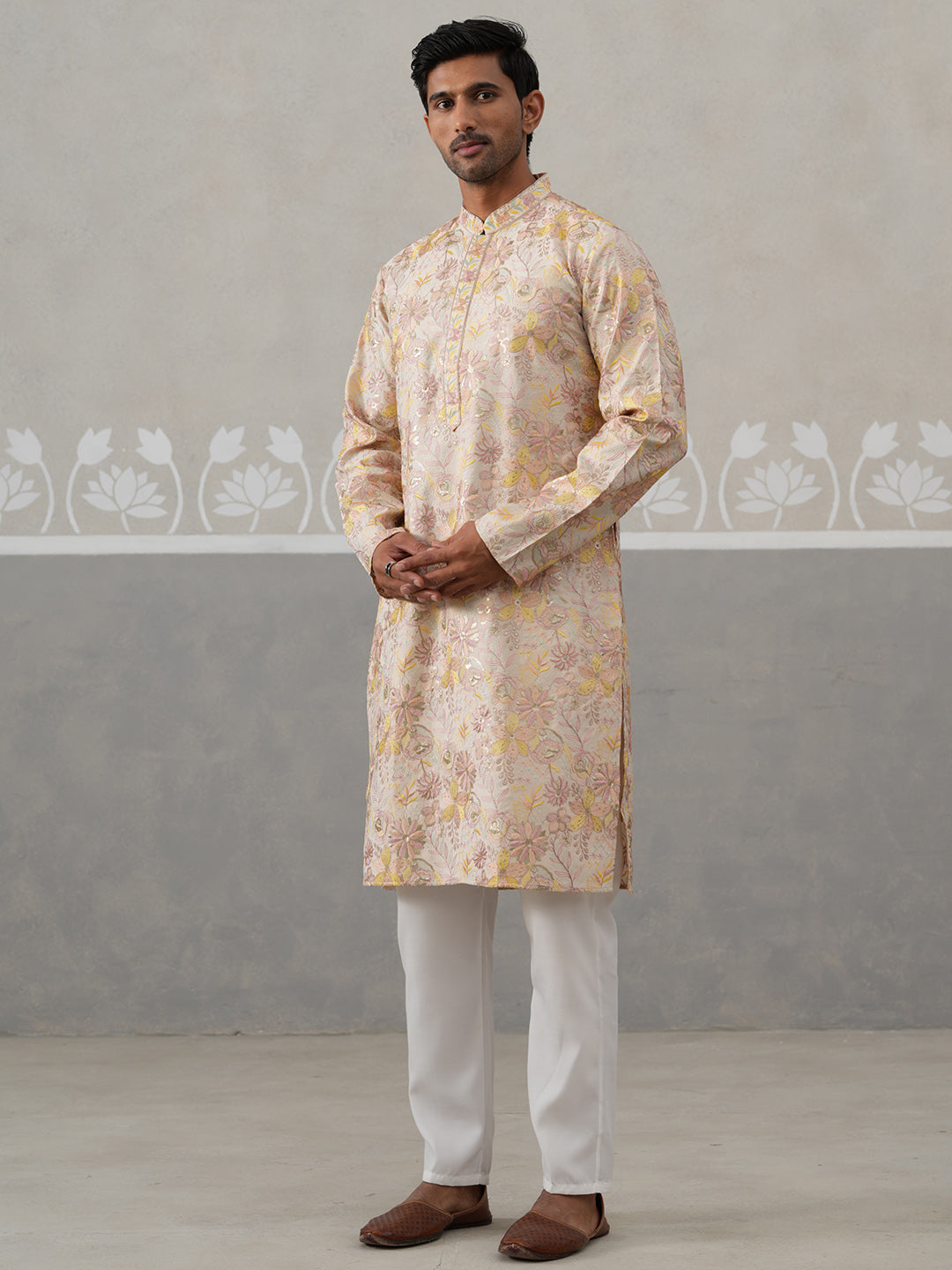Floral Embroidered and Sequins Kurta Set ( JOKP P 5323 P 5323Cream ) [FF] [B-1-2]
