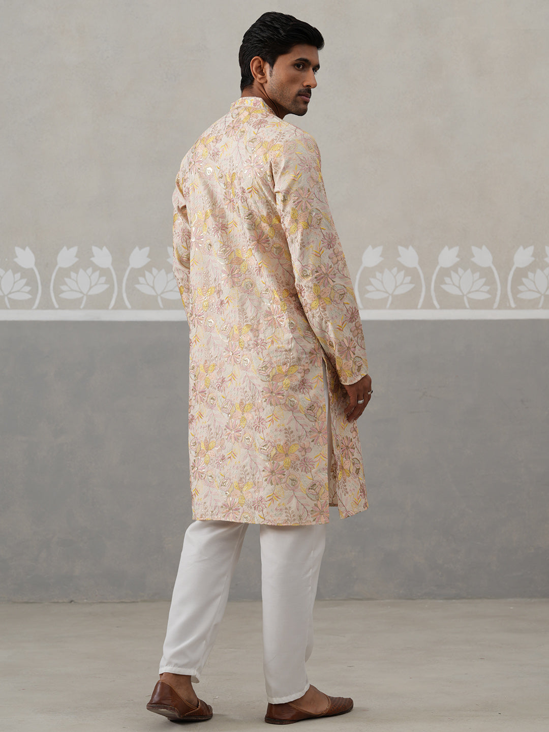 Floral Embroidered and Sequins Kurta Set ( JOKP P 5323 P 5323Cream ) [FF] [B-1-2]