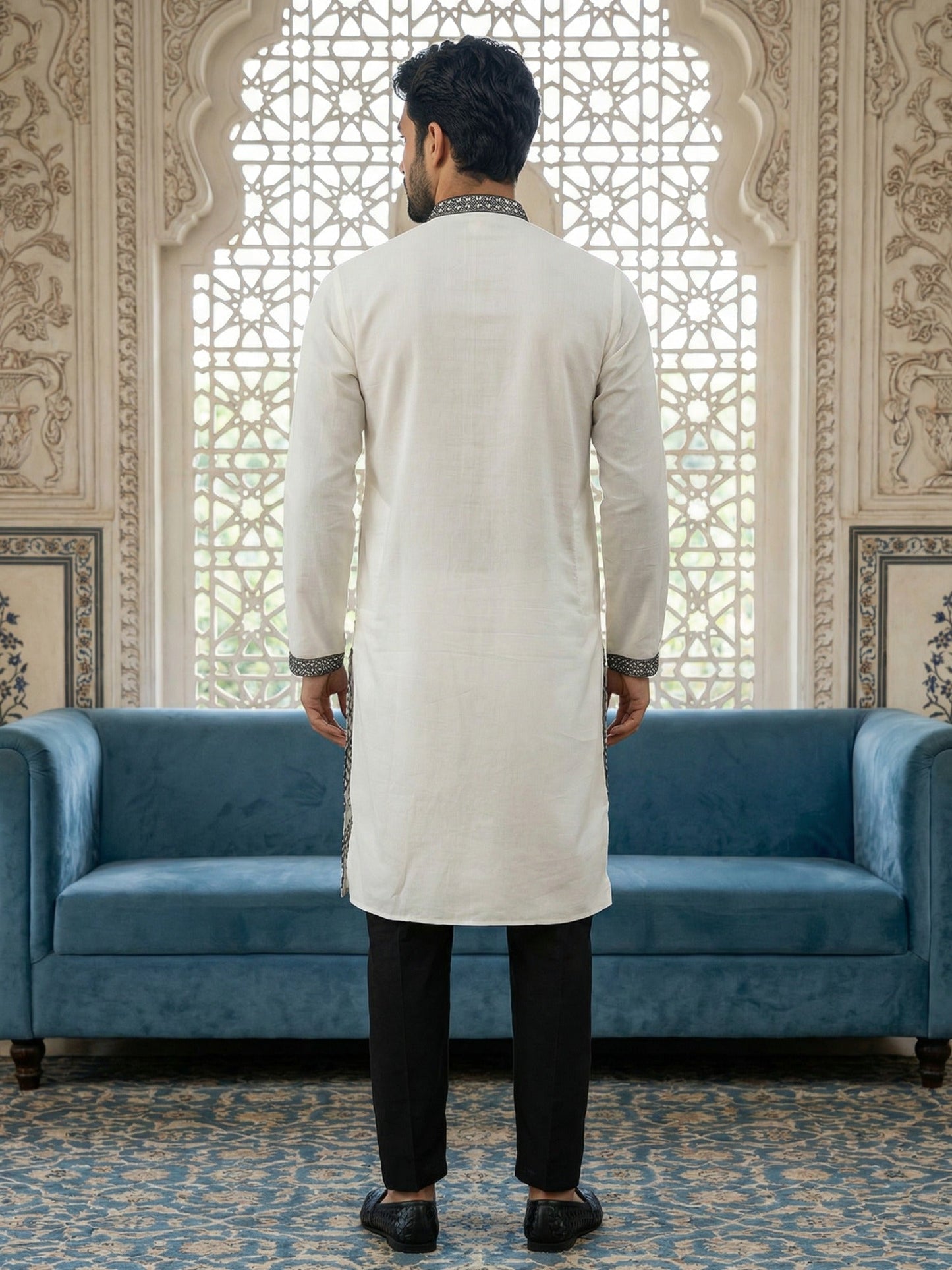 Silk Blend Embroidered Kurta Pyjama Set ( JOKP B-P 5325White )