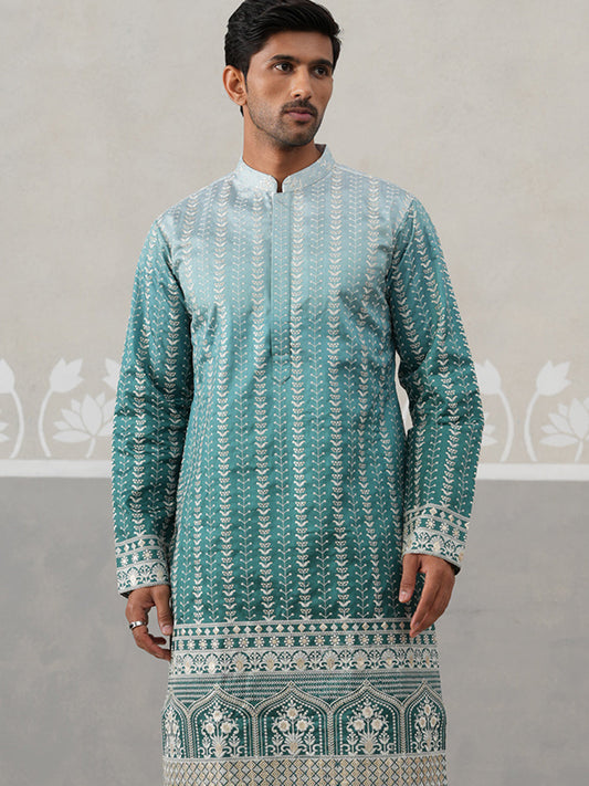 Silk Blend Kurta Pyjama Set ( JOKP P 5328 P 5328Peacock )