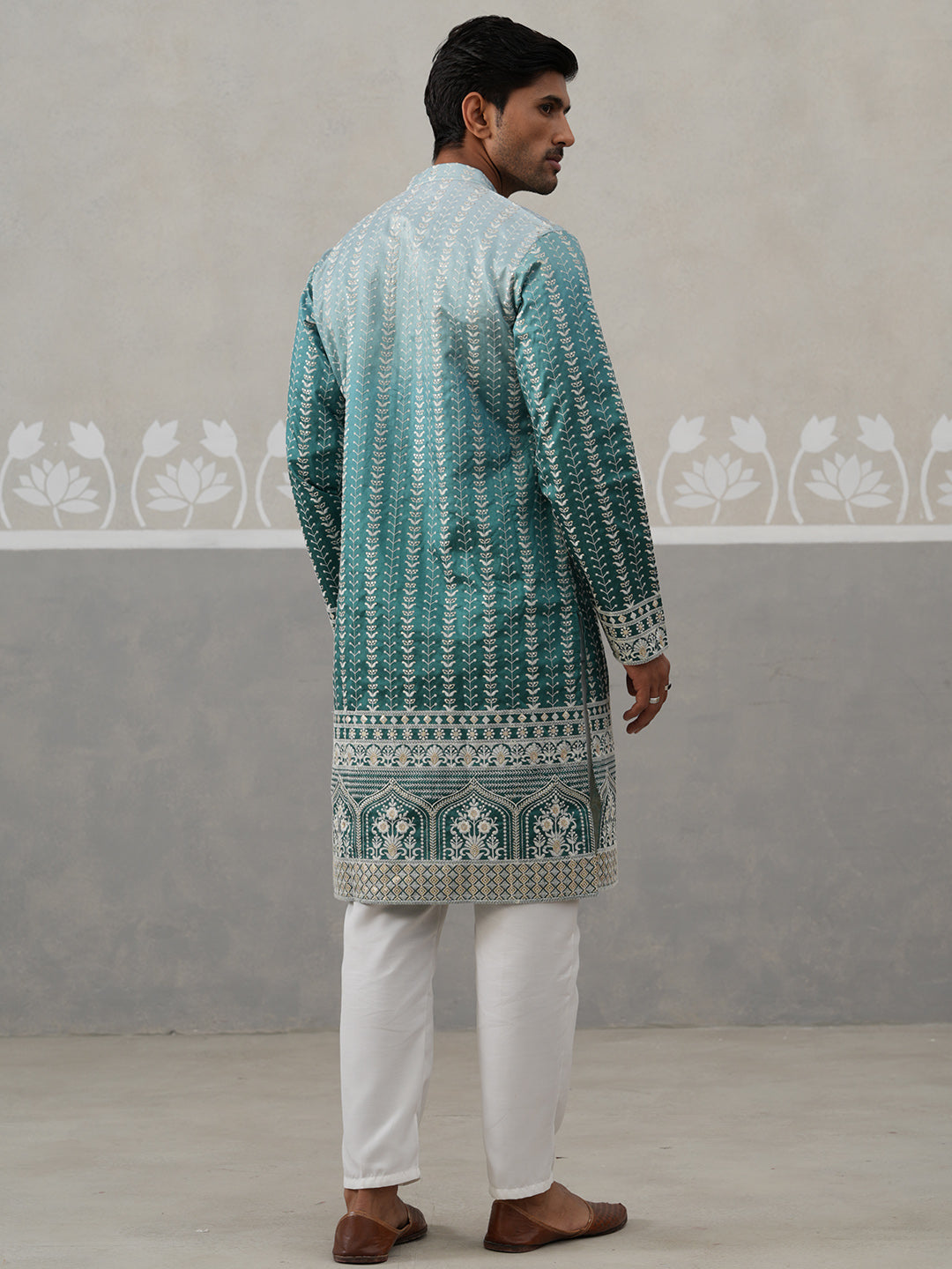 Silk Blend Kurta Pyjama Set ( JOKP P 5328 P 5328Peacock )