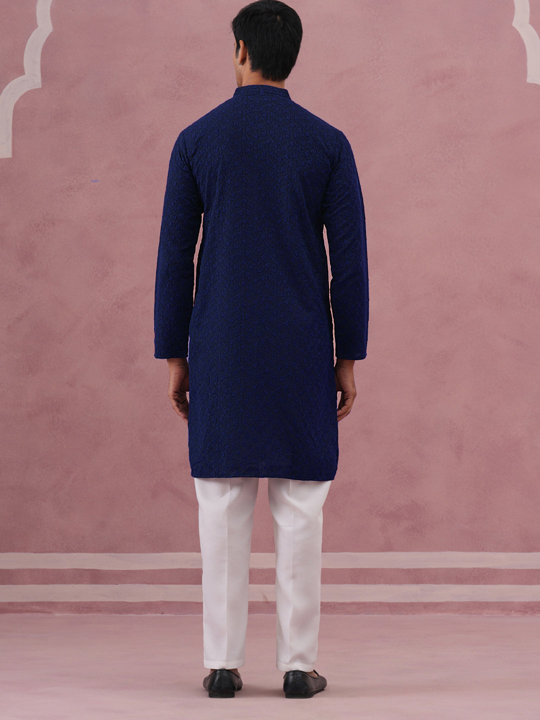 Traditional Cotton Blend Embroidered Kurta Pyjama ( 65KP P 5334Navy S ) [FF] [F-1-2-3-4]