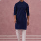 Traditional Cotton Blend Embroidered Kurta Pyjama ( 65KP P 5334Navy S ) [FF] [F-1-2-3-4]