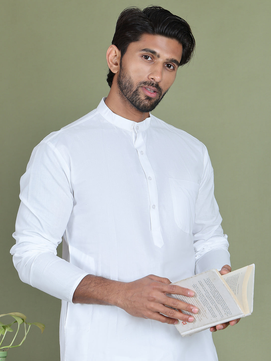White Solid Kurta with Pyjama ( JOKP 555White )