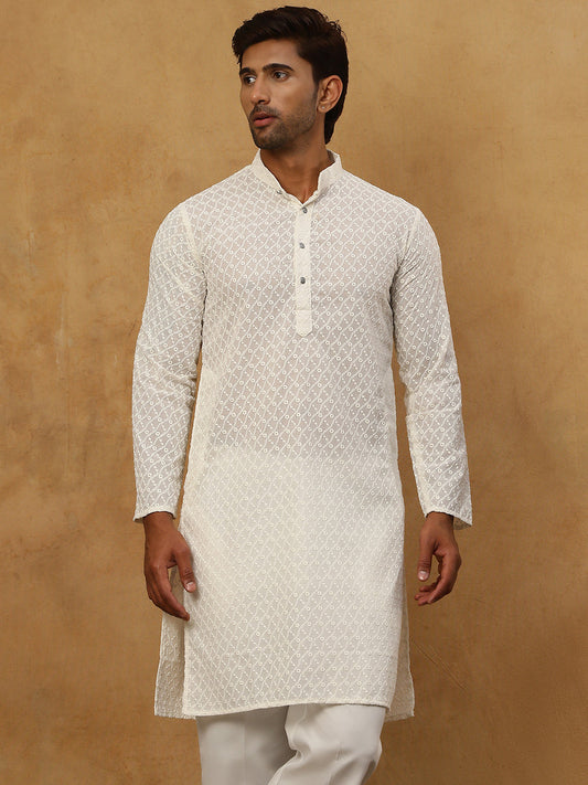 Men’s Ethnic Chikankari Kurta Pyjama ( JOKP P 561Cream )