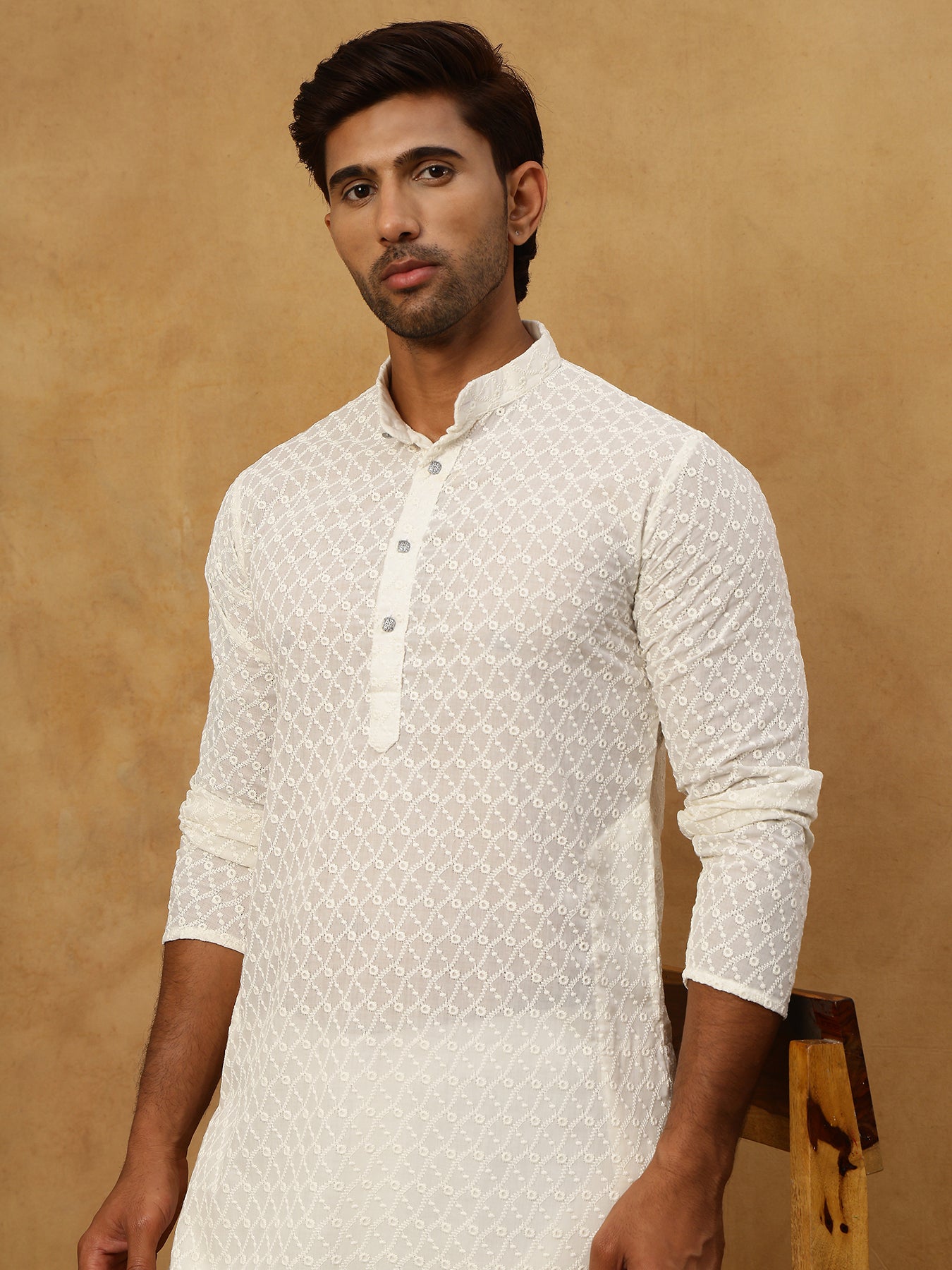 Men’s Ethnic Chikankari Kurta Pyjama ( JOKP P 561Cream )