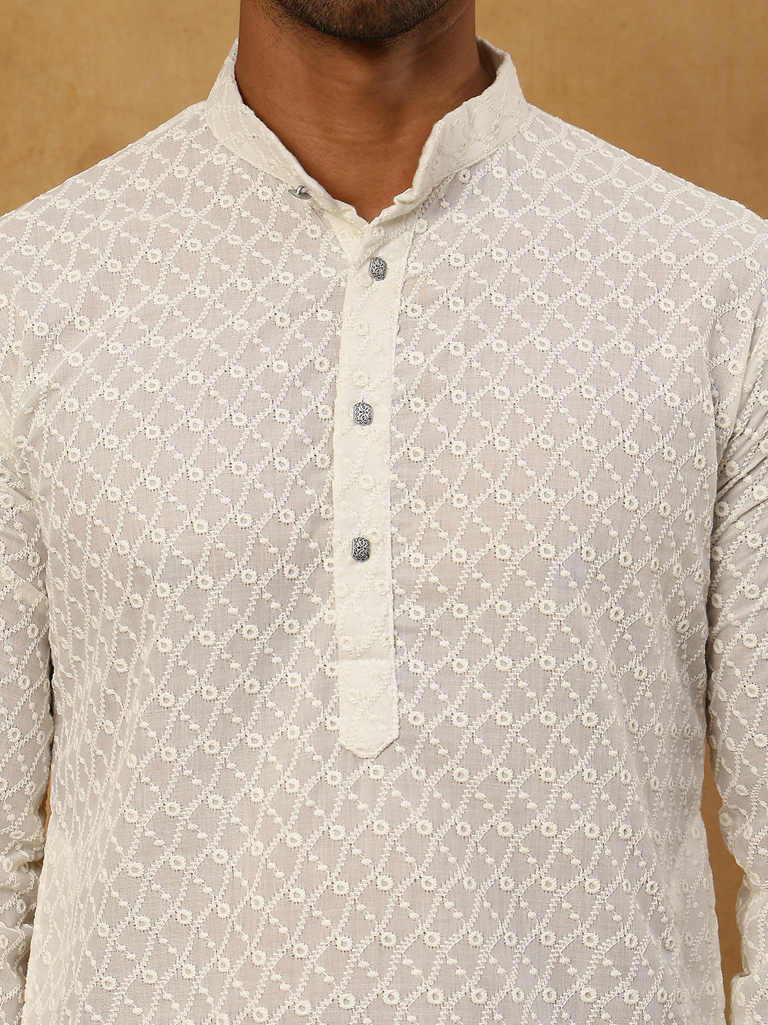 Men’s Ethnic Chikankari Kurta Pyjama ( JOKP P 561Cream )