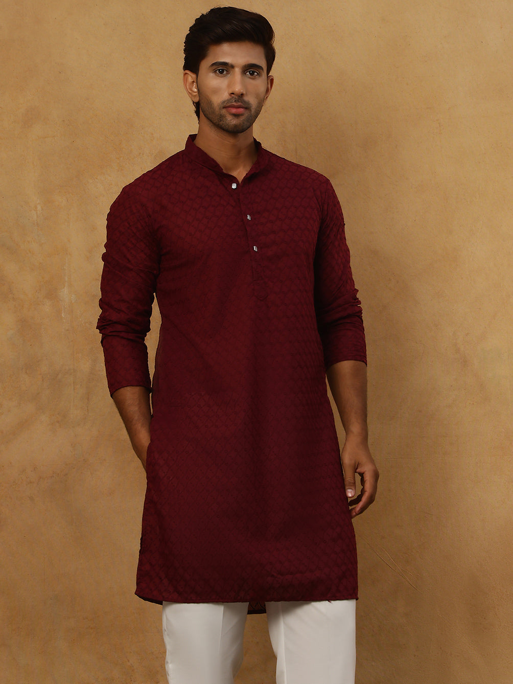 Men’s Ethnic Chikankari Kurta Pyjama ( JOKP P 561Maroon )