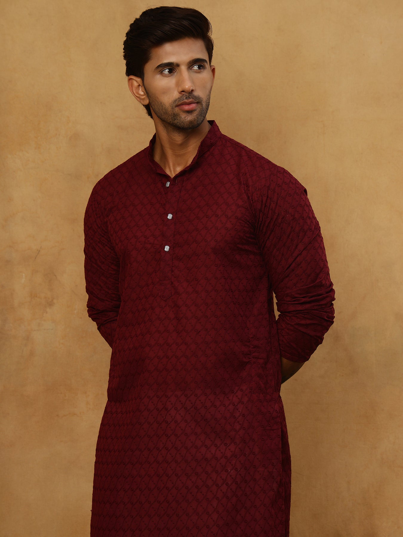 Men’s Ethnic Chikankari Kurta Pyjama ( JOKP P 561Maroon )
