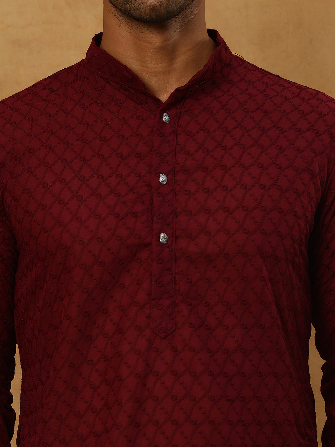 Men’s Ethnic Chikankari Kurta Pyjama ( JOKP P 561Maroon )