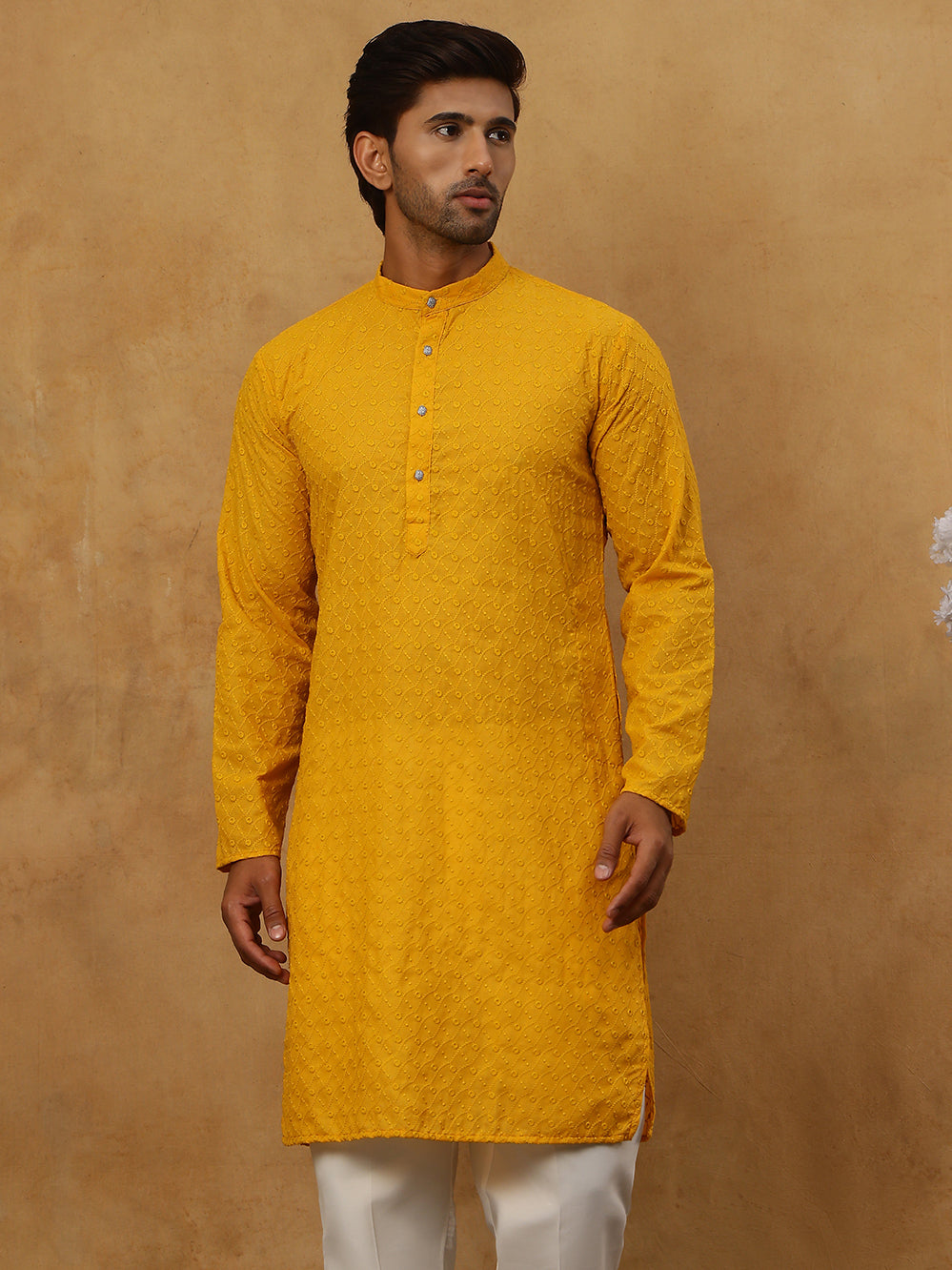 Men’s Ethnic Chikankari Kurta Pyjama ( JOKP P 561Mustard )