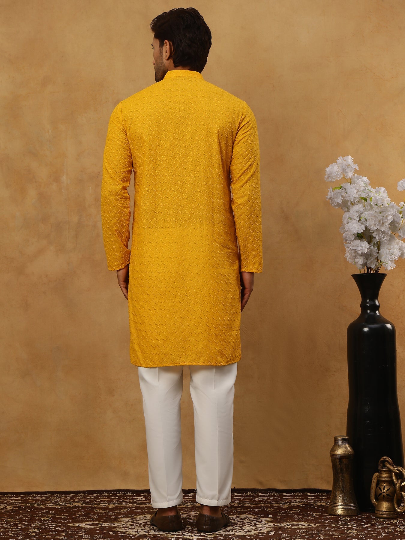 Men’s Ethnic Chikankari Kurta Pyjama ( JOKP P 561Mustard )