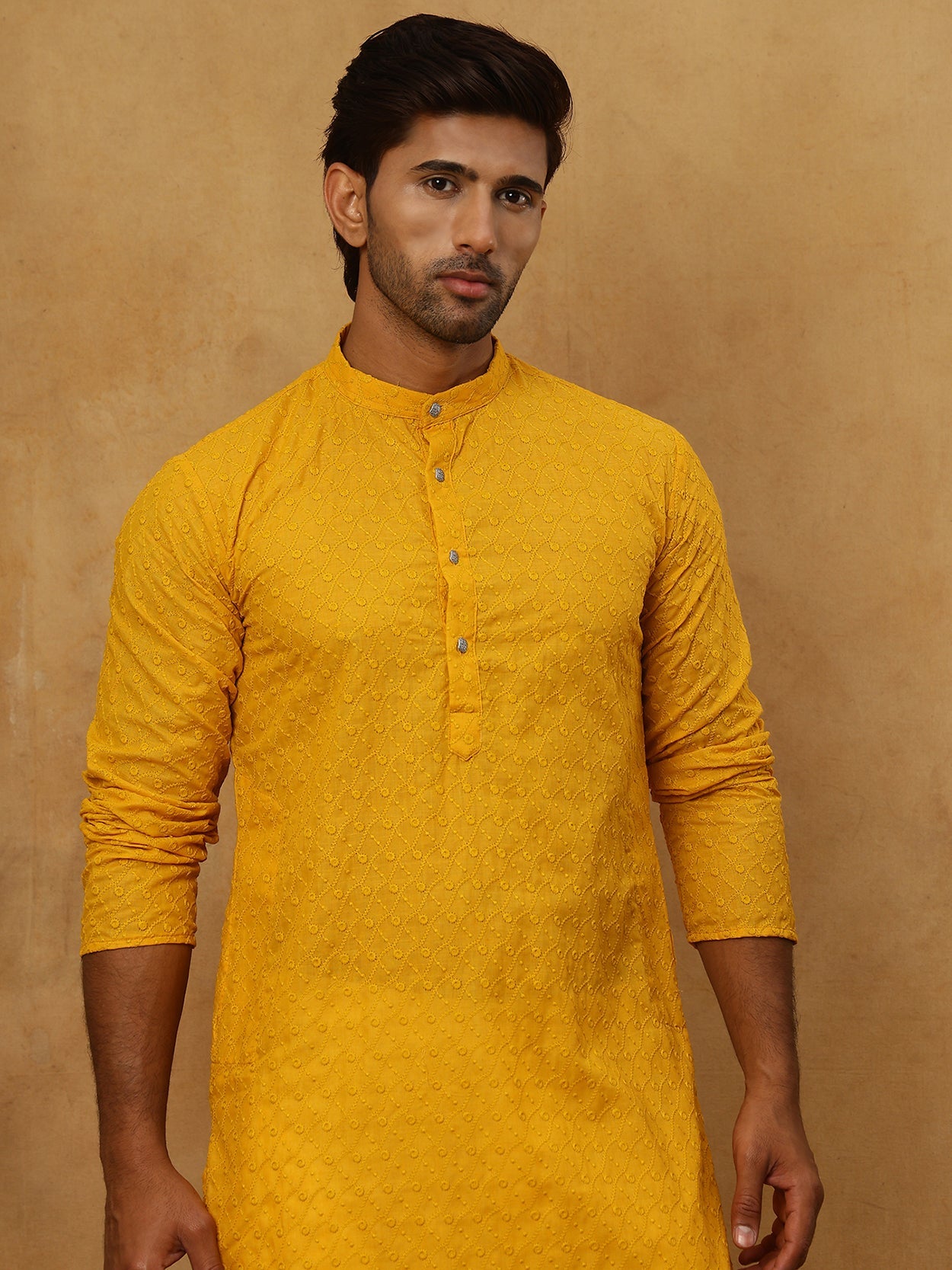 Men’s Ethnic Chikankari Kurta Pyjama ( JOKP P 561Mustard )