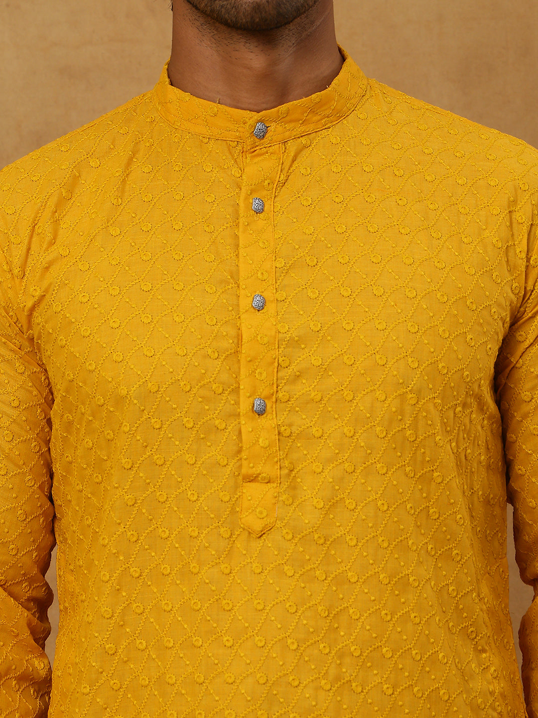 Men’s Ethnic Chikankari Kurta Pyjama ( JOKP P 561Mustard )