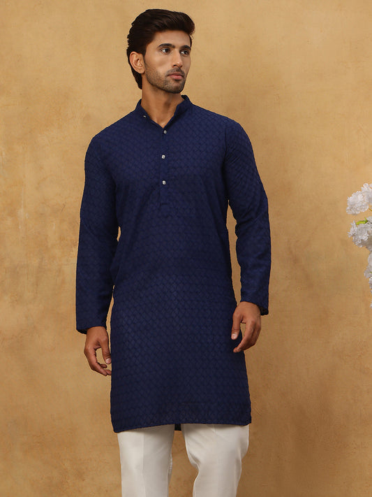 Men’s Ethnic Chikankari Kurta Pyjama ( JOKP P 561Navy )