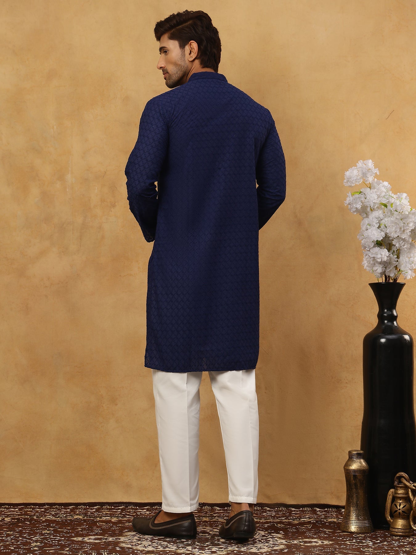 Men’s Ethnic Chikankari Kurta Pyjama ( JOKP P 561Navy )