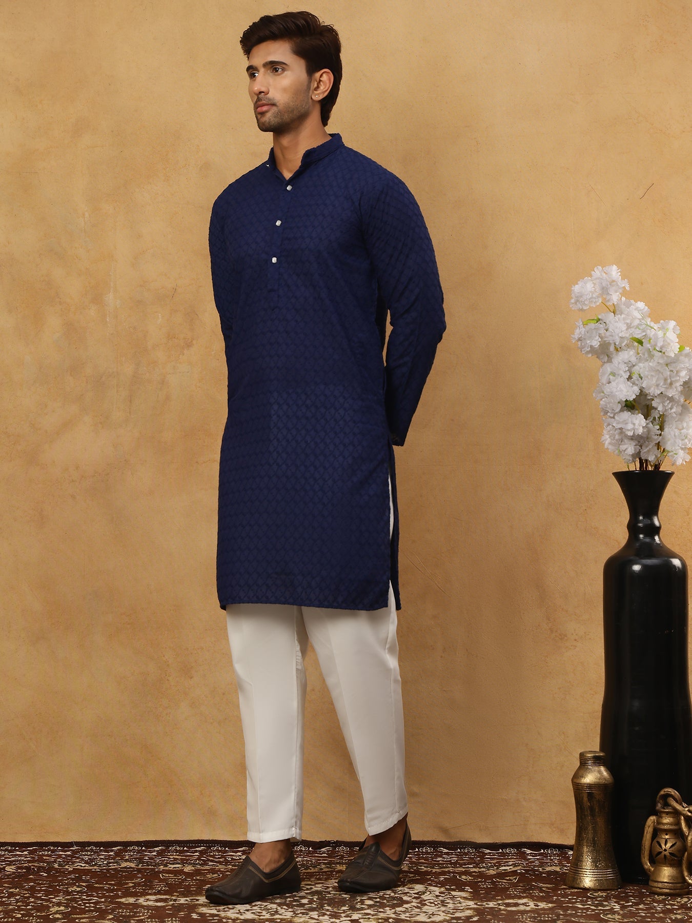 Men’s Ethnic Chikankari Kurta Pyjama ( JOKP P 561Navy )