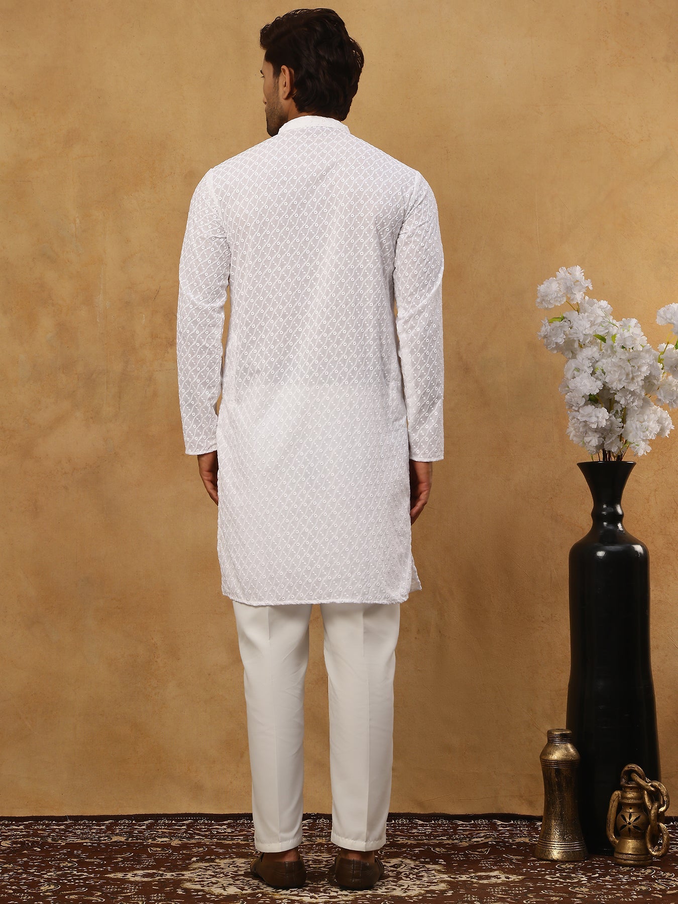 Men’s Ethnic Chikankari Kurta Pyjama ( JOKP P 561White )