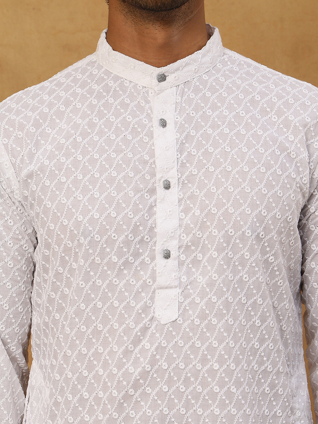 Men’s Ethnic Chikankari Kurta Pyjama ( JOKP P 561White )