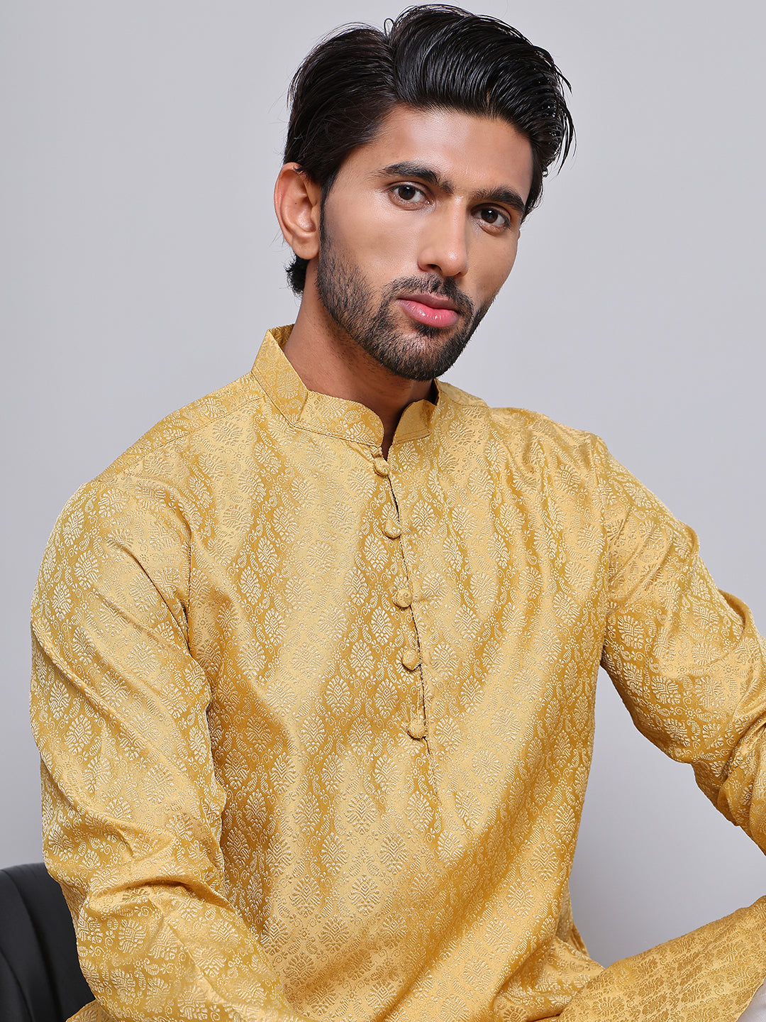 Jacquard Kurta Payjama Sets For Men ( NJOKP P 568Golden )