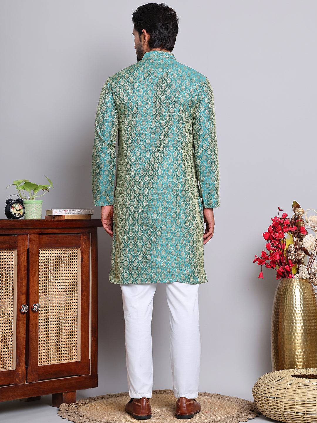 Jacquard Kurta Payjama Sets For Men ( JOKP P 568 Green )