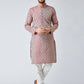 Men Maroon & Off-White Self Design Kurta with Churidar - Jompers