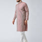 Men Maroon & Off-White Self Design Kurta with Churidar - Jompers