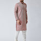 Men Maroon & Off-White Self Design Kurta with Churidar - Jompers