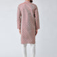 Men Maroon & Off-White Self Design Kurta with Churidar - Jompers