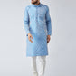 Men Sky Blue & Off-White Self Design Kurta with Churidar - Jompers