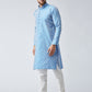 Men Sky Blue & Off-White Self Design Kurta with Churidar - Jompers