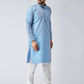 Men Sky Blue & Off-White Self Design Kurta with Churidar - Jompers