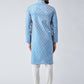 Men Sky Blue & Off-White Self Design Kurta with Churidar - Jompers