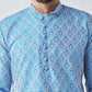 Men Sky Blue & Off-White Self Design Kurta with Churidar - Jompers