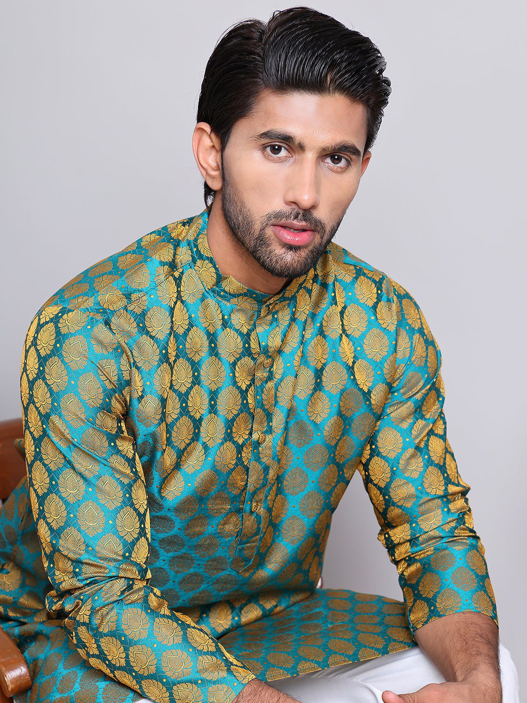 Jacquard Kurta Payjama Sets For Men ( NJOKP 586Green )