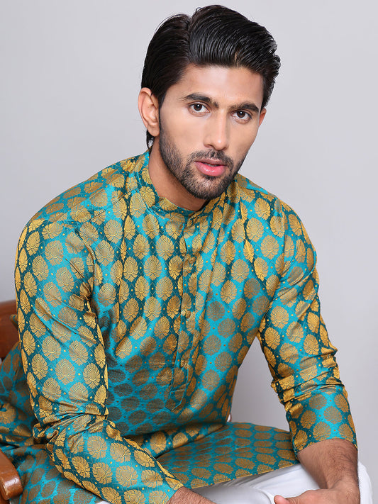 Jacquard Kurta Payjama Sets For Men ( NJOKP 586Green )