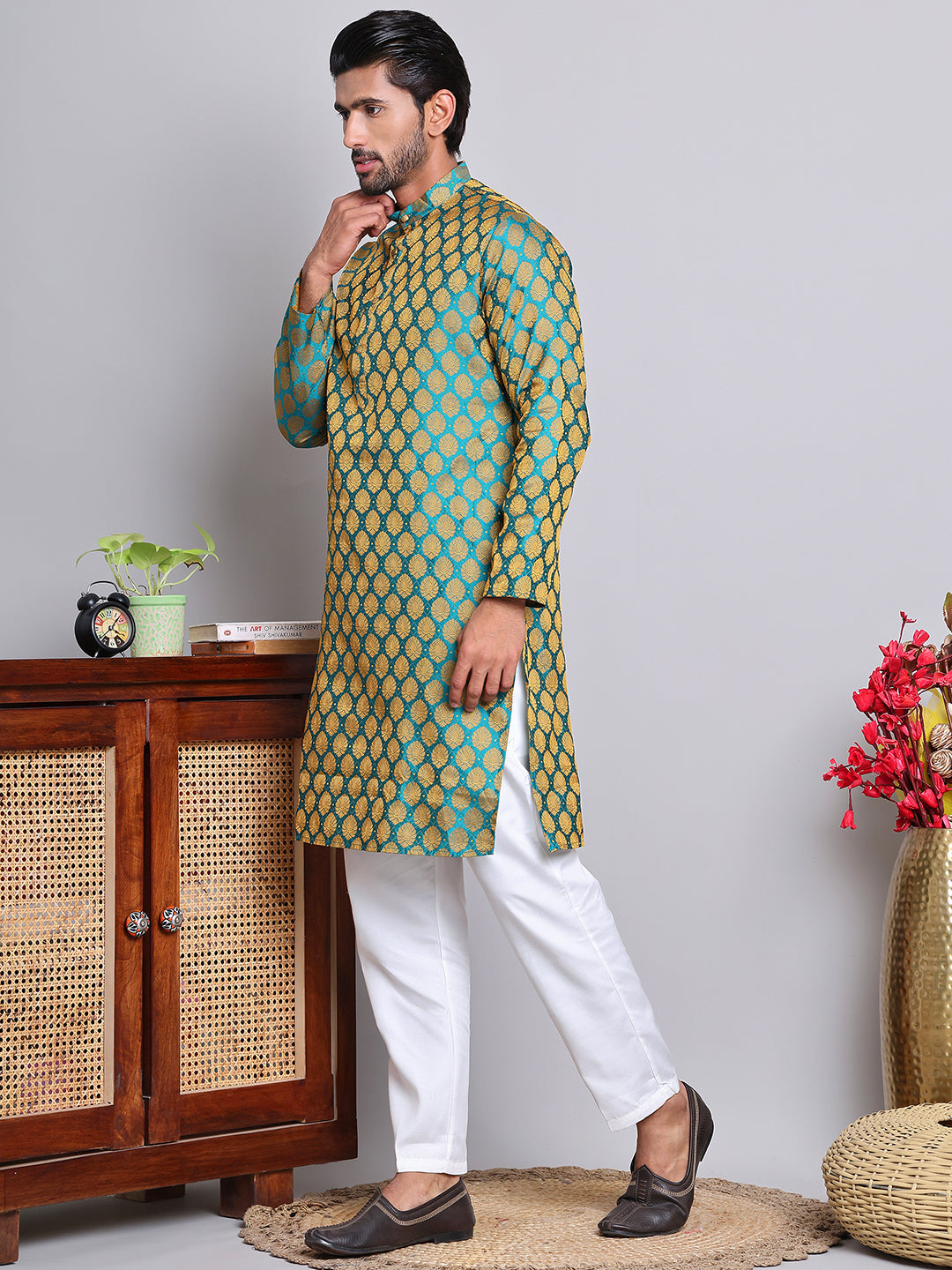 Jacquard Kurta Payjama Sets For Men ( NJOKP 586Green )