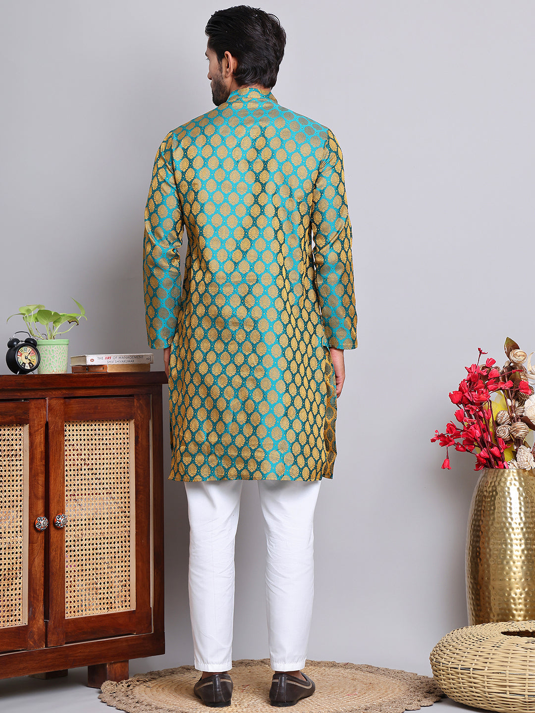 Jacquard Kurta Payjama Sets For Men ( NJOKP 586Green )