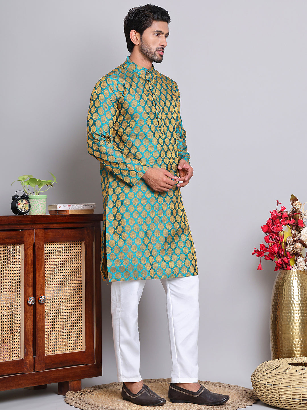 Jacquard Kurta Payjama Sets For Men ( NJOKP 586Green )